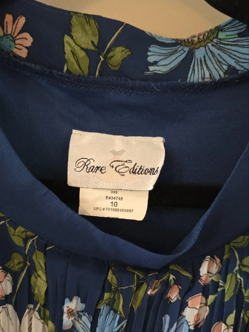 Rare Editions Navy Blue Floral Pleated Girls Dress